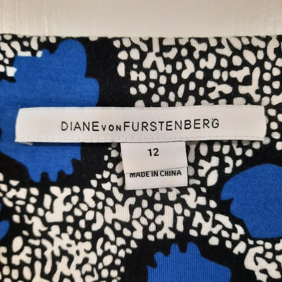 Diane Von Furstenberg Sz 12 Blue Leopard Jersey Knit Mini Dress 3/4 Sleeve - Picture 2 of 12